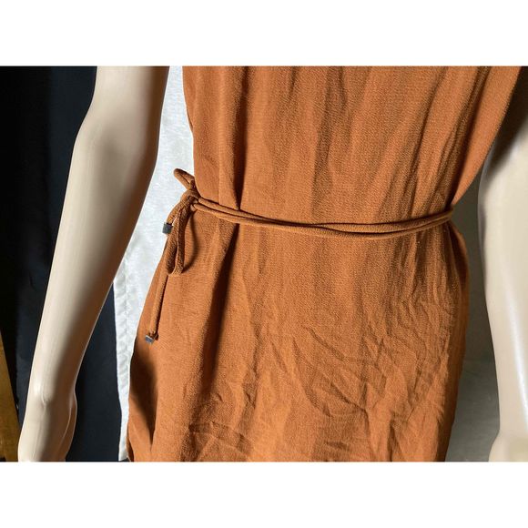 Meraki Dress Women SZ Small Burnt Orange Sleeveless V-Neck Waist Tie Knee-Length - Picture 3 of 9
